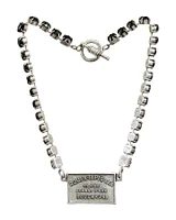 Jet Swarovski With Silver Rouen Tapis Medal Necklace