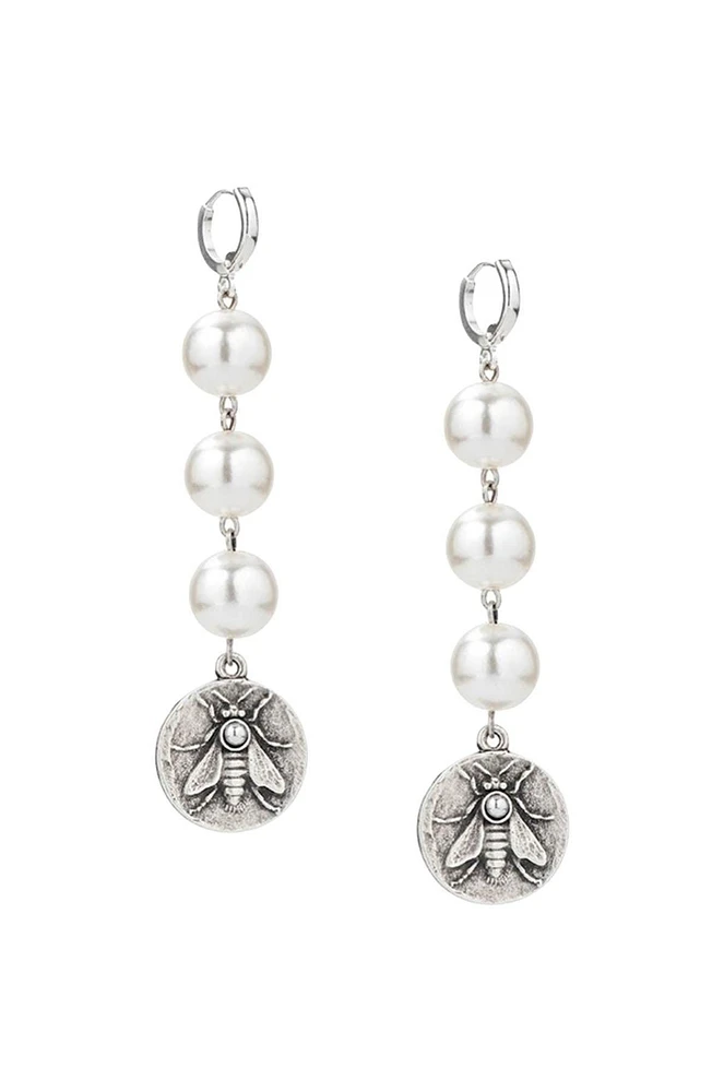 Pearl Abeille Medal Earrings