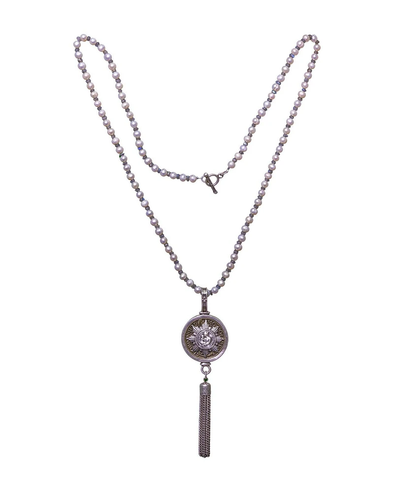Pearls With Patrie Medal Necklace