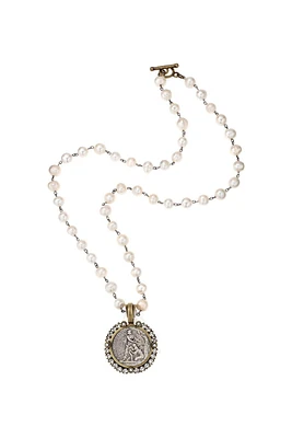 Pearls With Protector Medal Necklace