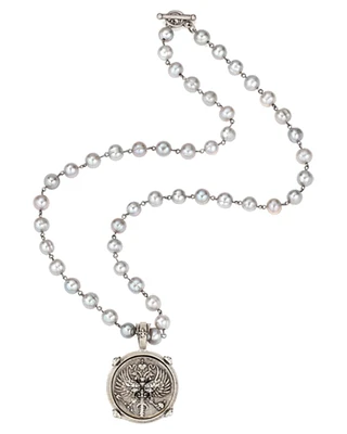 Silver Pearls Bee Medal Neckalce
