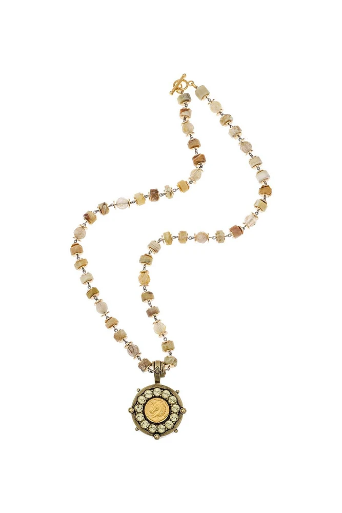 Sun Opal Mix Medal Necklace