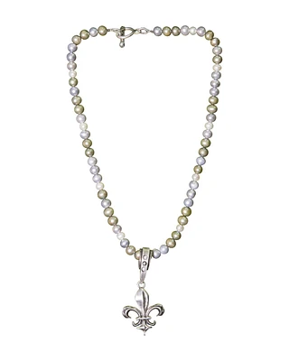 Tri-Color Pearls with Fleur Pendant Necklace
