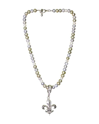 Tri-Color Pearls with Fleur Pendant Necklace