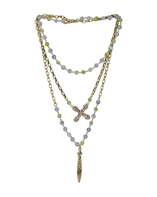 Triple Strand Sage Mix Necklace