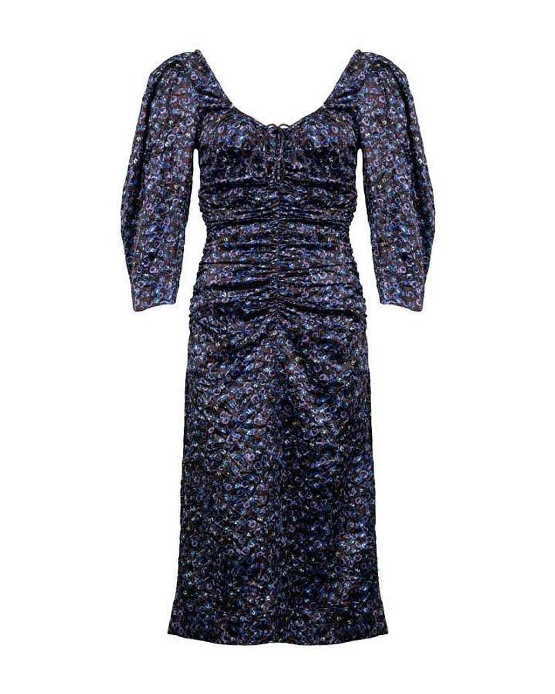 Ganni Floral Crinkled Satin U-Neck Midi Dress