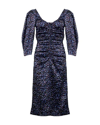 Ganni Floral Crinkled Satin U-Neck Midi Dress