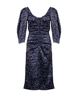 Ganni Floral Crinkled Satin U-Neck Midi Dress