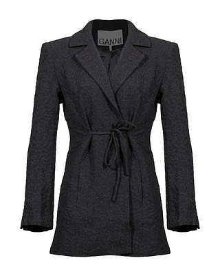 Ganni Textured Suiting Tie String Blazer