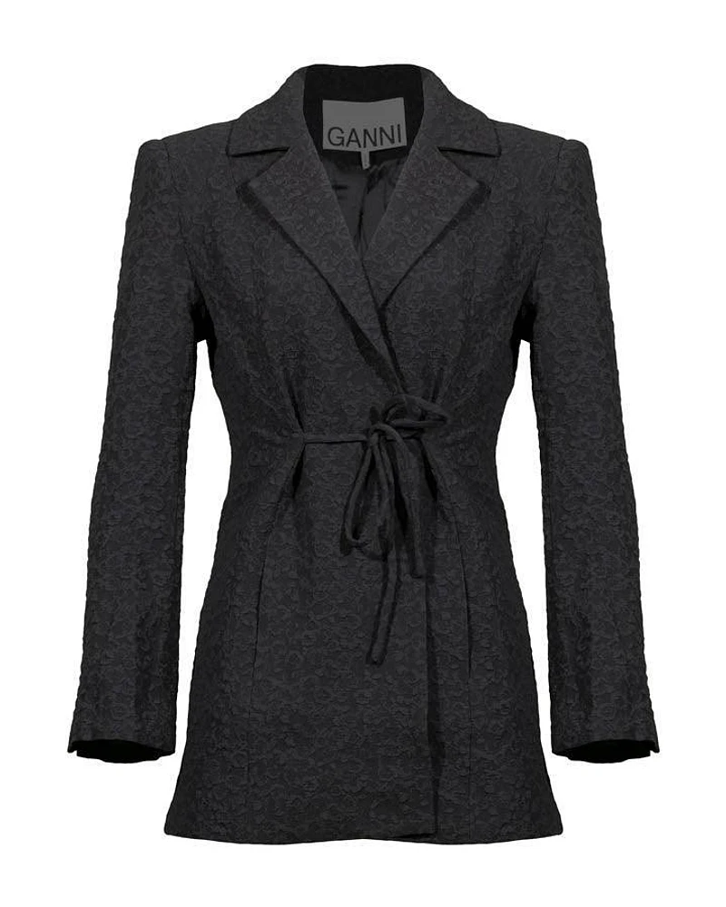 Ganni Textured Suiting Tie String Blazer