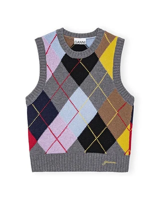 Ganni Harlequin Wool Mix Knit Vest