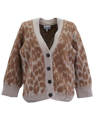 Ganni Leopard Jacquard Cardigan