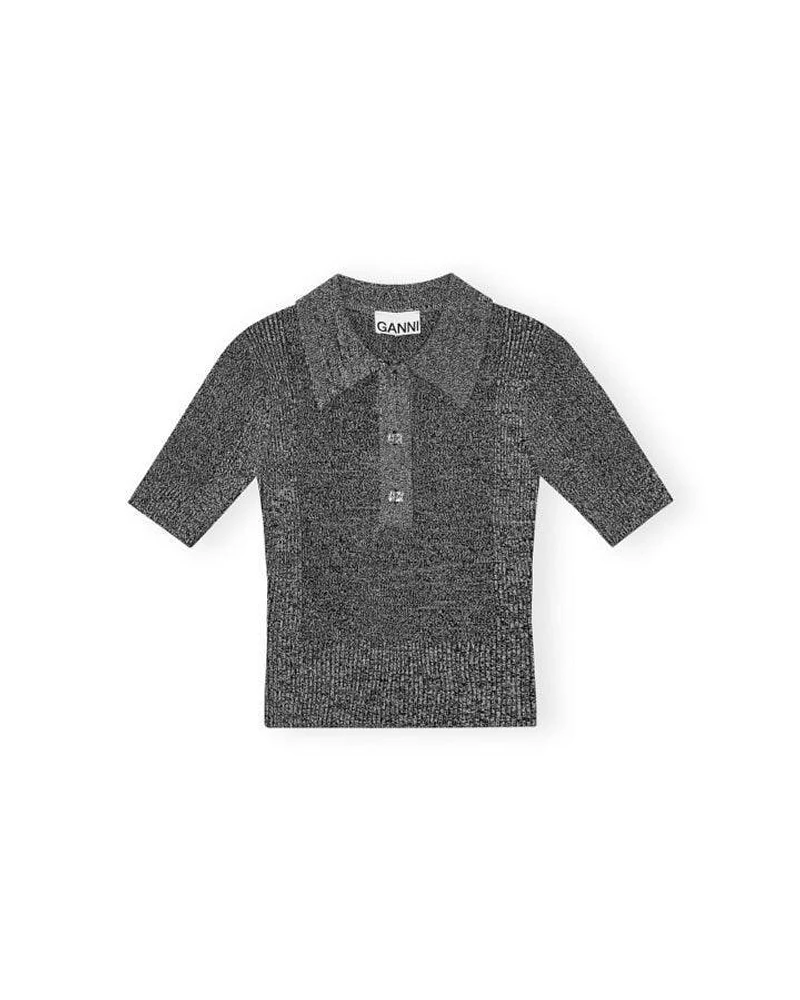 Melange Rib Knit Polo Shirt