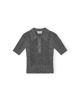Melange Rib Knit Polo Shirt