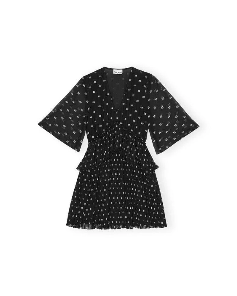 Ganni Pleated Georgette Flounce Mini Dress