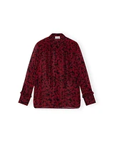 Ganni Red Print Georgette Ruffle Shirt