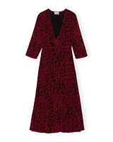 Ganni Red Print Georgette Wrap Midi Dress