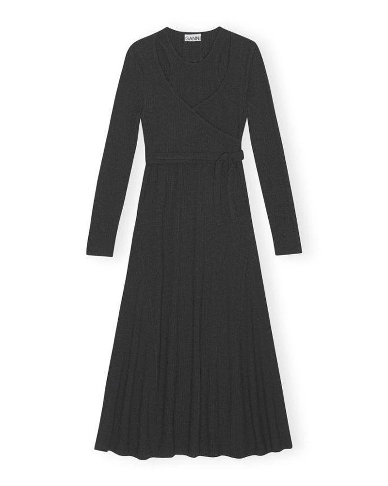 Ganni Rib Jersey Wrap Maxi Dress