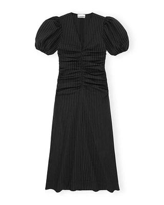 Ganni Stretch Stripe Gathered Long Dress