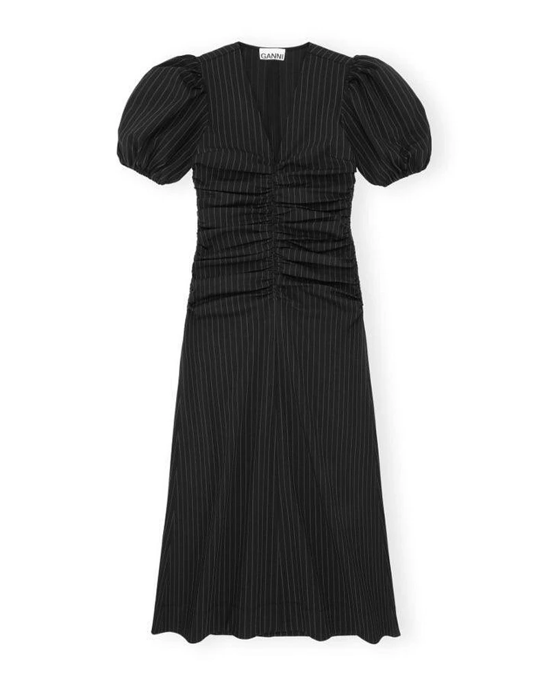 Ganni Stretch Stripe Gathered Long Dress
