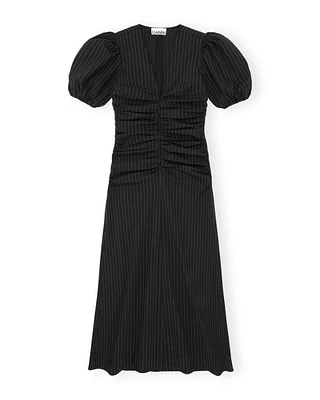 Ganni Stretch Stripe Gathered Long Dress