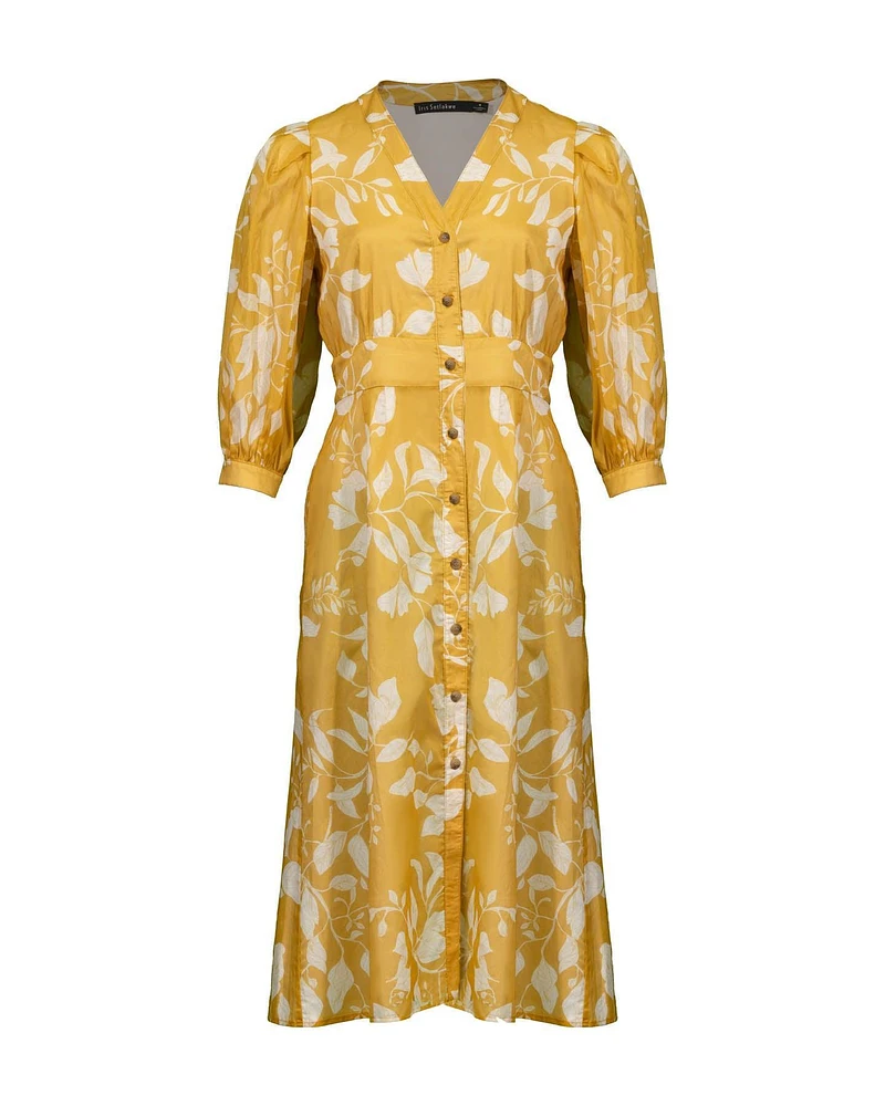 Button Down Leaf Print Dress