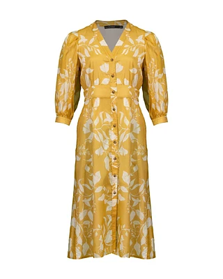 Button Down Leaf Print Dress