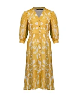 Button Down Leaf Print Dress