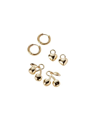 Puffy Heart and Cherry Huggie Earring Set