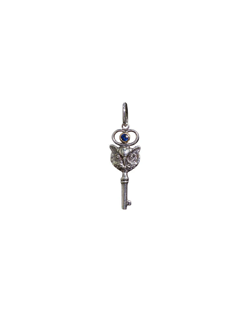 Sterling Silver Owl Pendant with Saphire
