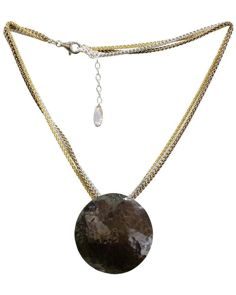 Triple Strand Silver Disk Necklace