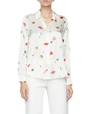 L'Agence Tyler Heart Jewel Print Silk Blouse