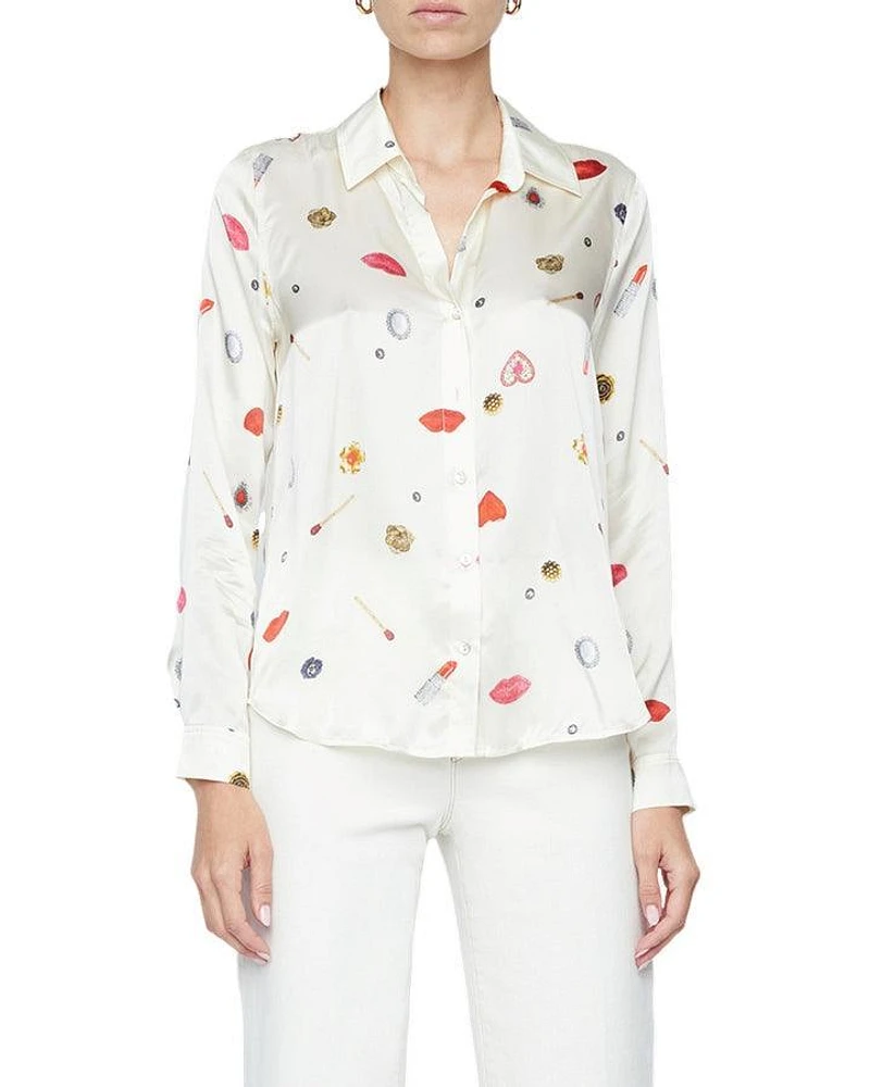 L'Agence Tyler Heart Jewel Print Silk Blouse
