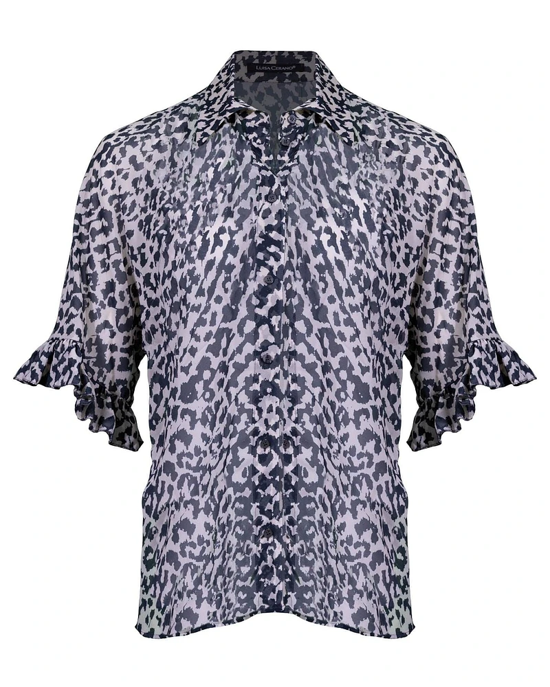 Animal Print Flutter Sleeve Blouse