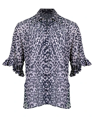 Animal Print Flutter Sleeve Blouse