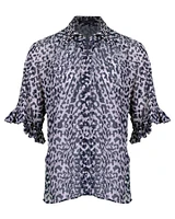 Animal Print Flutter Sleeve Blouse