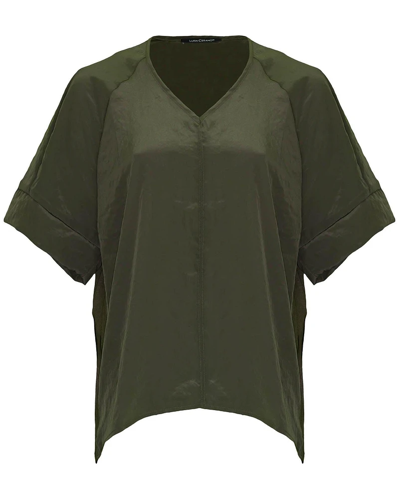Dark Olive V-Neck Blouse