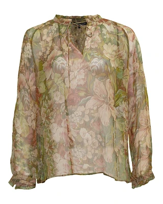 Floral Print Semi Sheer Blouse
