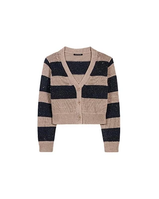 Luisa Cerano Block Stripe Sequin Cardigan