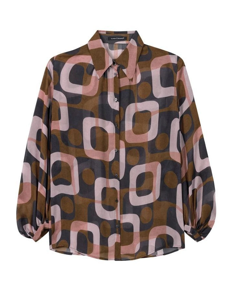 Luisa Cerano Mid Century Print Sheer Blouse