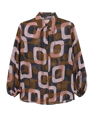 Luisa Cerano Mid Century Print Sheer Blouse