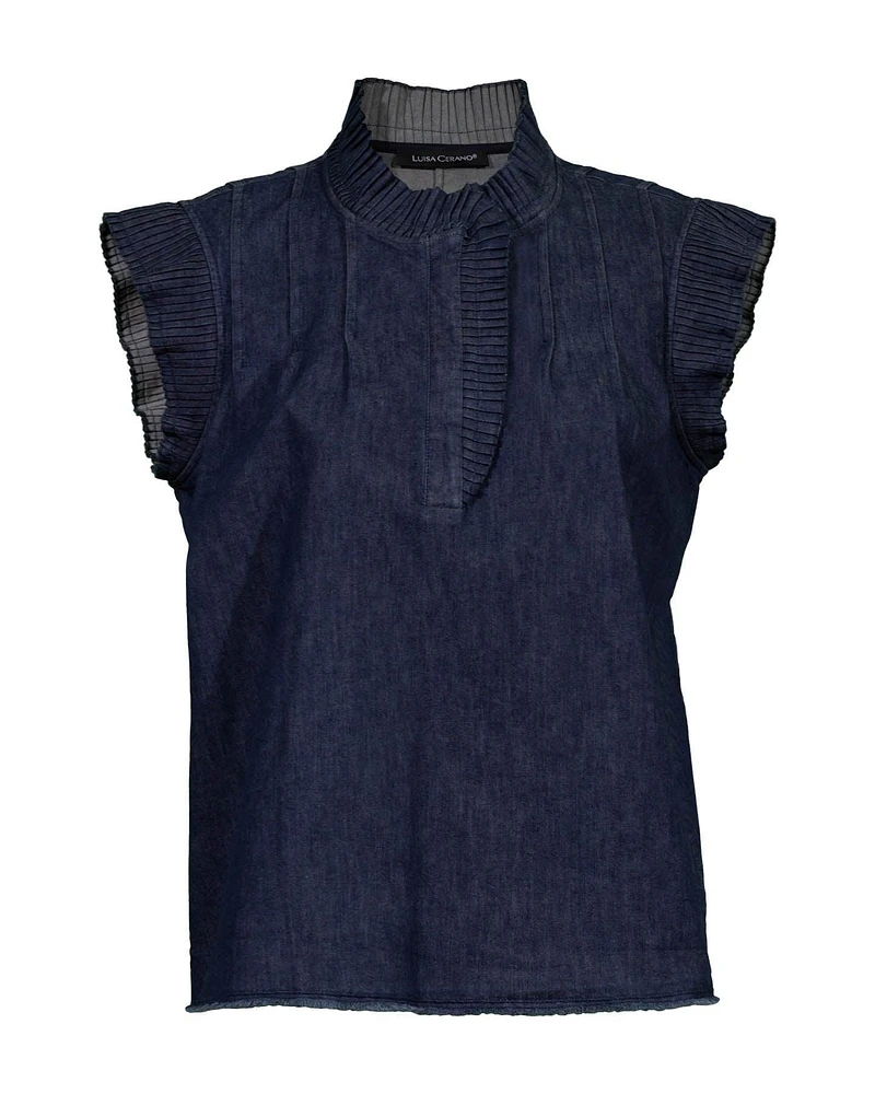 Pleated Denim Top