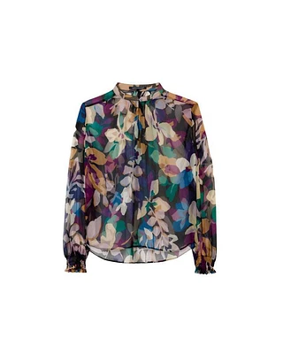 Sheer Abstract Floral Print Blouse