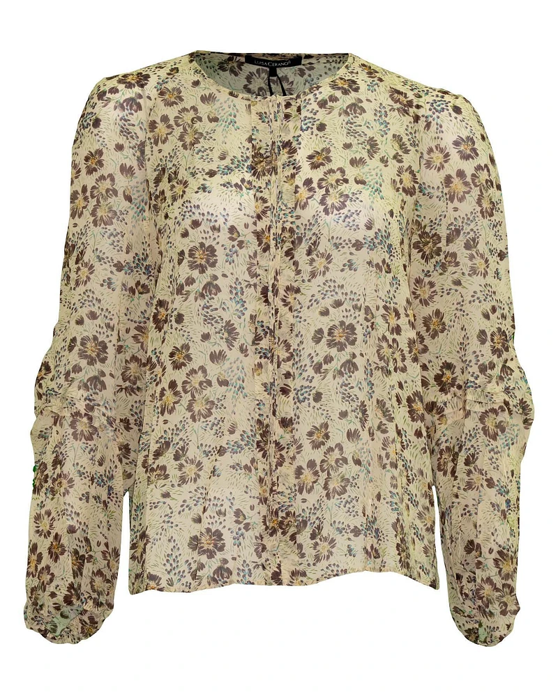 Sheer Floral Print Blouse Eggshell