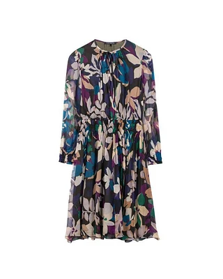 Sheer Silk Floral Pirnt Dress