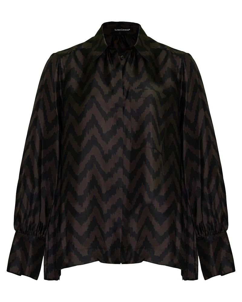 Silk Chevron Blouse Chocolate