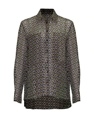 Square Print Sheer Blouse