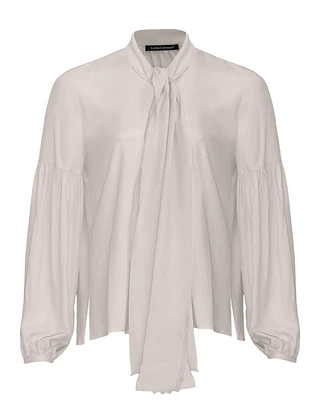 Tie Neck Silk Blouse Ivory