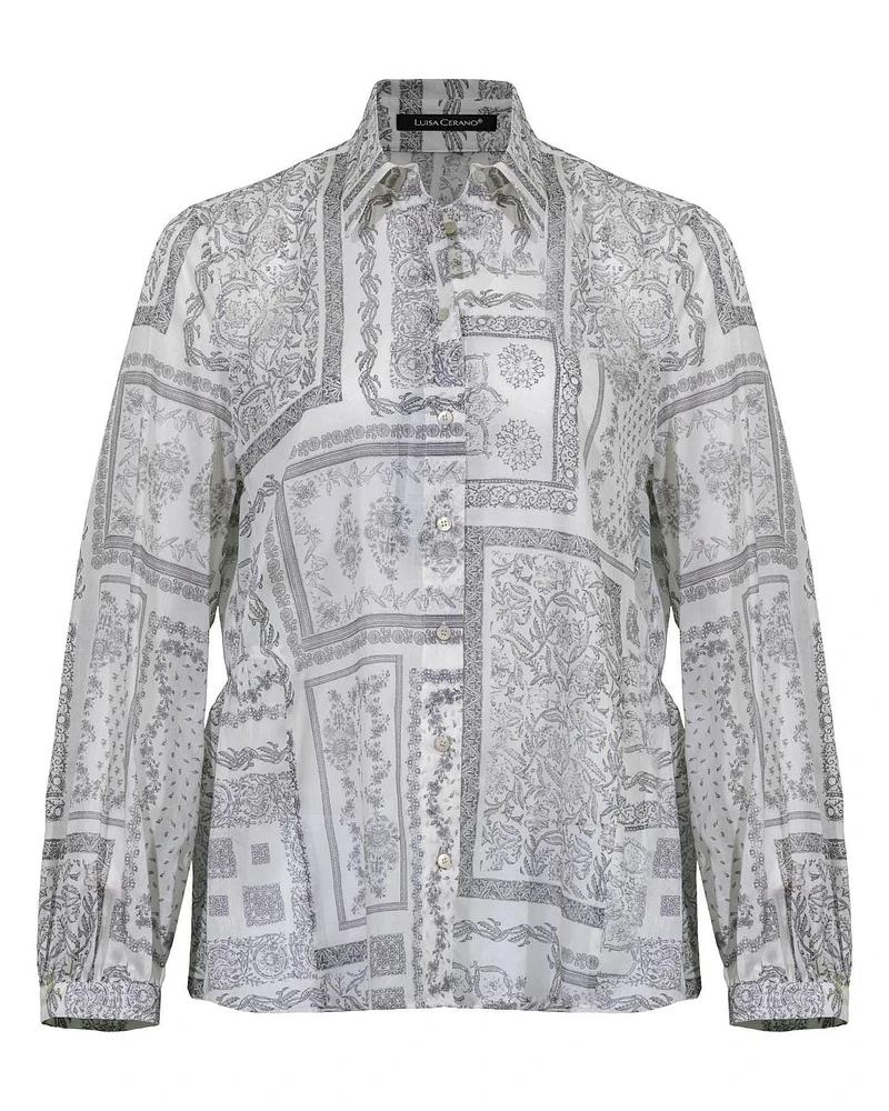 Tile Print Voille Blouse
