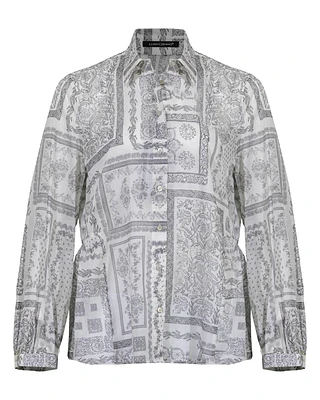 Tile Print Voille Blouse